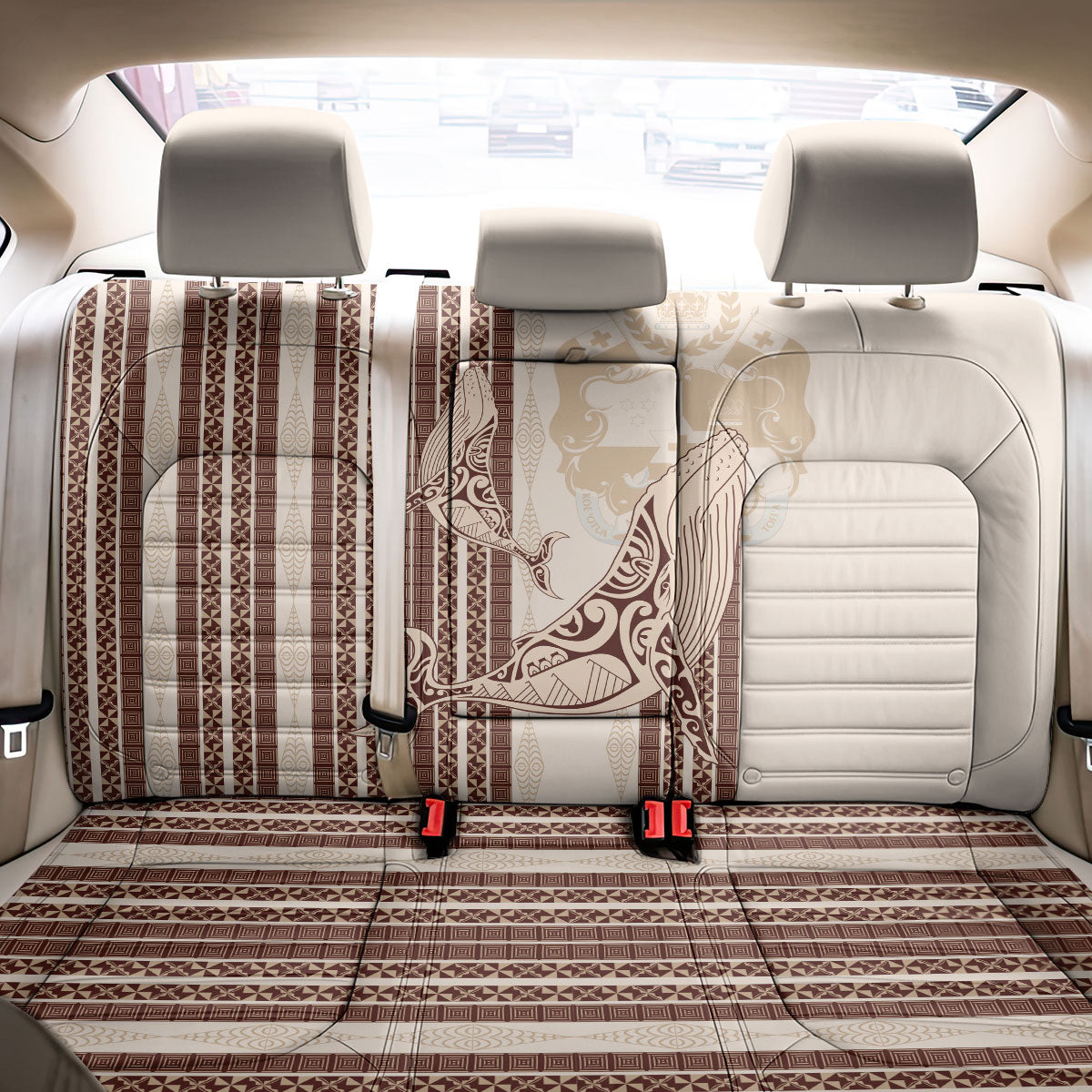 Swimming With Humpback Whales Season Tonga Back Car Seat Cover Tongan Tofuaa Ngatu Pattern Brown LT14 - Polynesian Pride