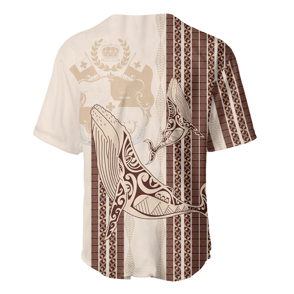 Swimming With Humpback Whales Season Tonga Baseball Jersey Tongan Tofuaa Ngatu Pattern Brown LT14 - Polynesian Pride