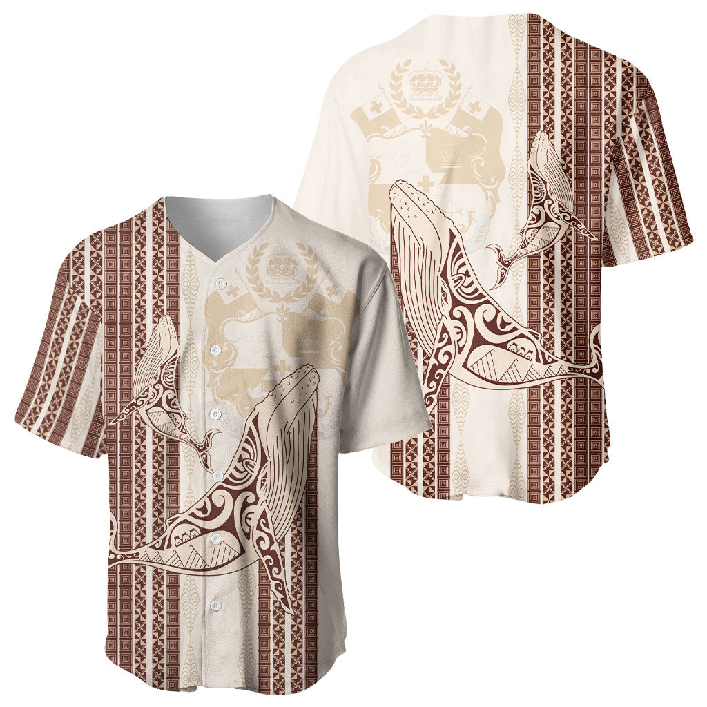 Swimming With Humpback Whales Season Tonga Baseball Jersey Tongan Tofuaa Ngatu Pattern Brown LT14 - Polynesian Pride