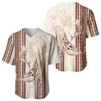 Swimming With Humpback Whales Season Tonga Baseball Jersey Tongan Tofuaa Ngatu Pattern Brown LT14 - Polynesian Pride