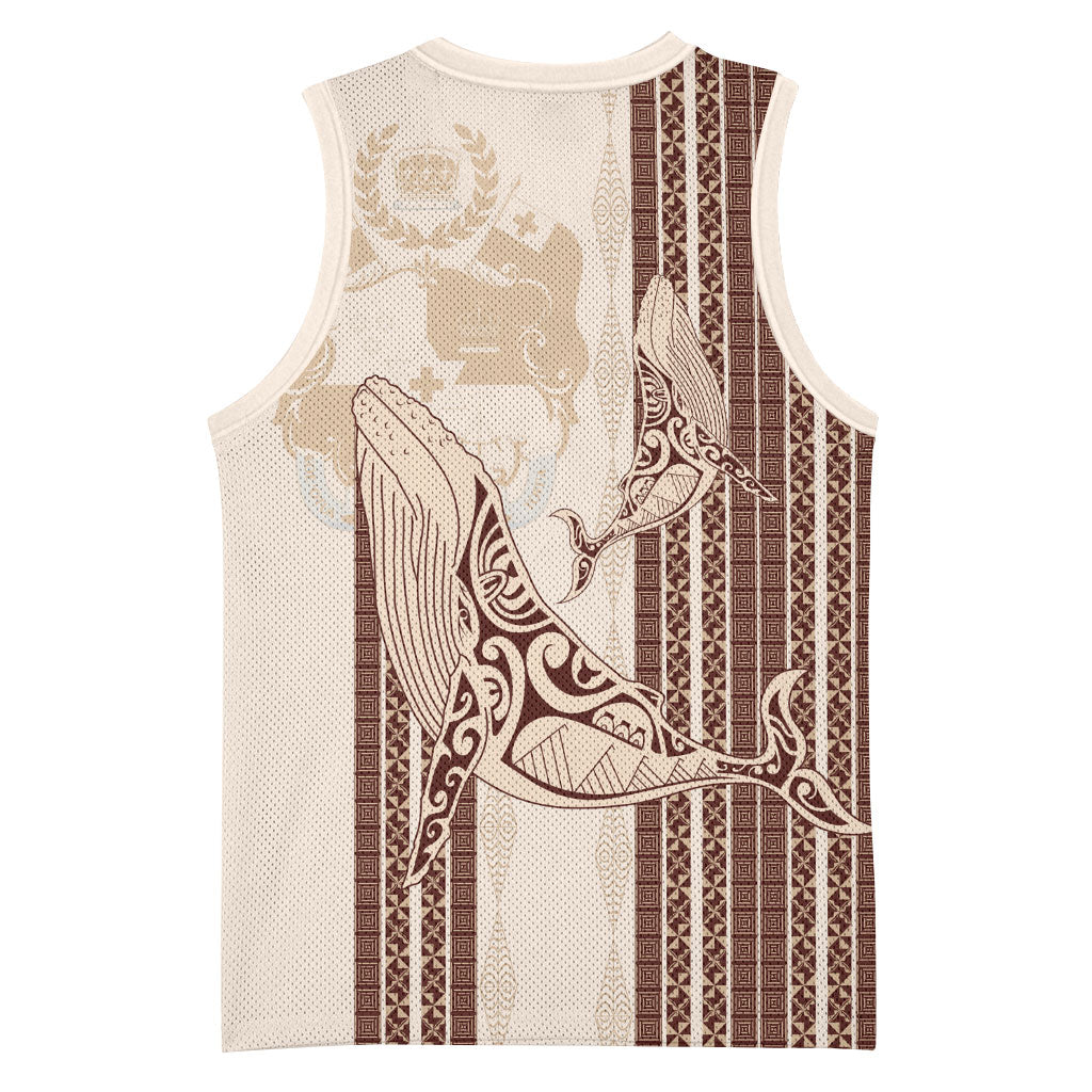 Swimming With Humpback Whales Season Tonga Basketball Jersey Tongan Tofuaa Ngatu Pattern Brown LT14 - Polynesian Pride