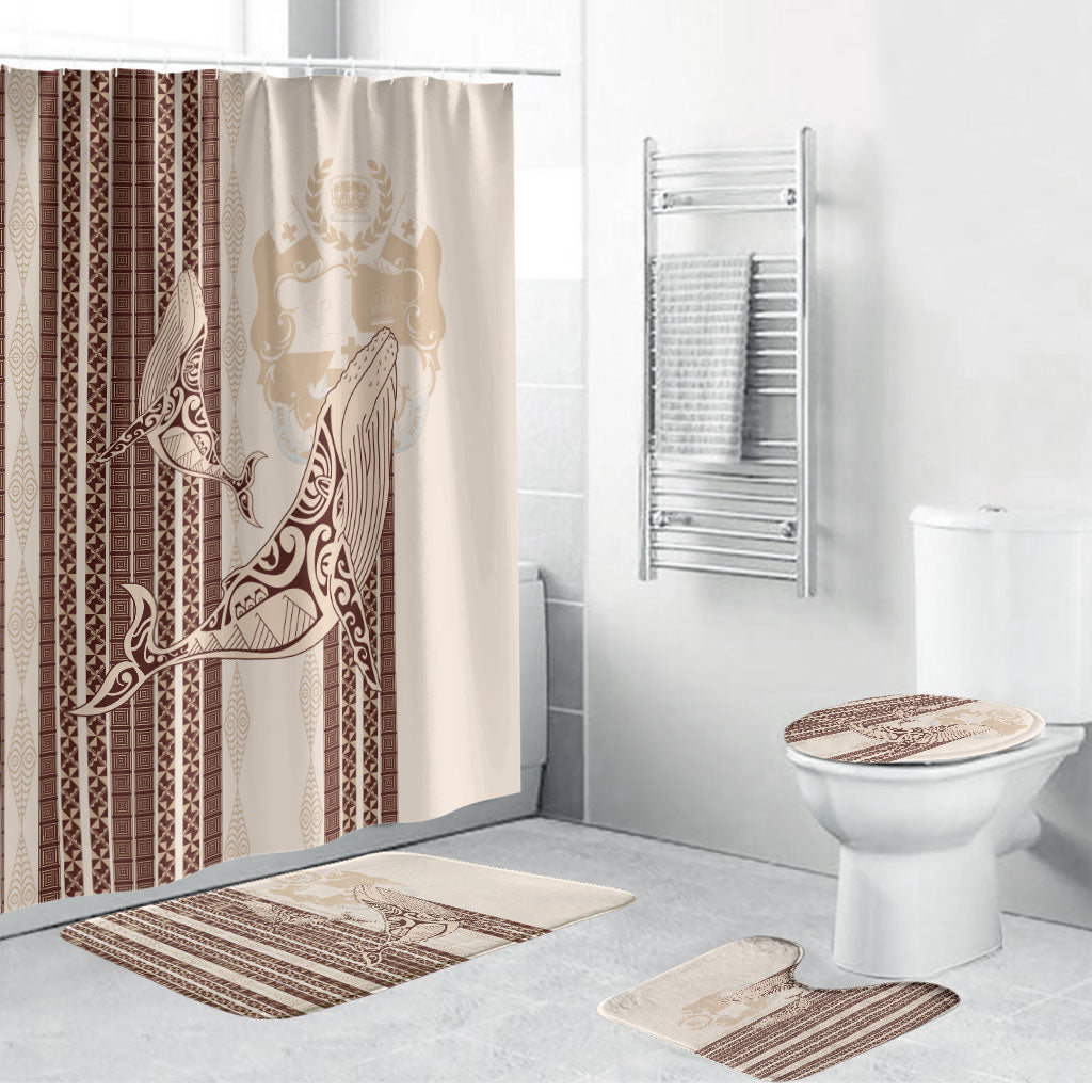Swimming With Humpback Whales Season Tonga Bathroom Set Tongan Tofuaa Ngatu Pattern Brown LT14 Bathroom Set (4 pcs) Brown - Polynesian Pride