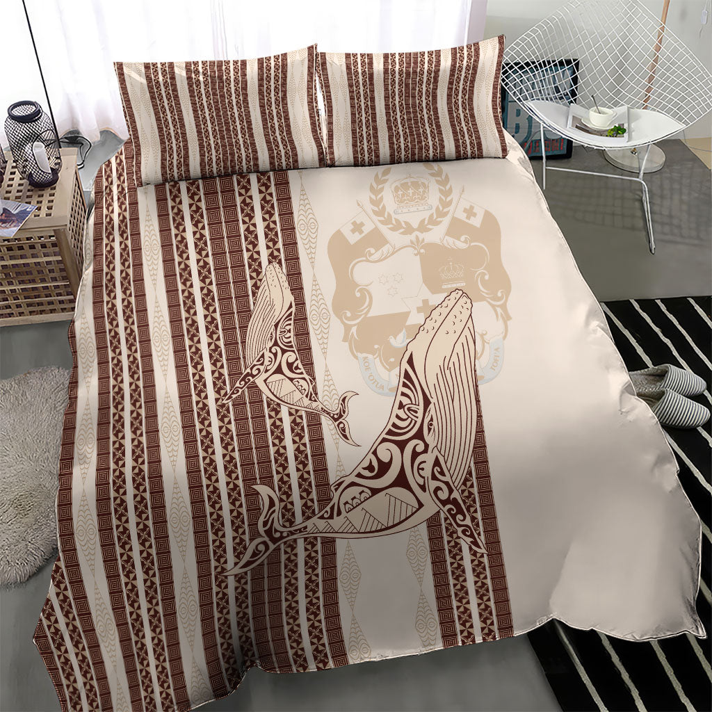 Swimming With Humpback Whales Season Tonga Bedding Set Tongan Tofuaa Ngatu Pattern Brown LT14 - Polynesian Pride