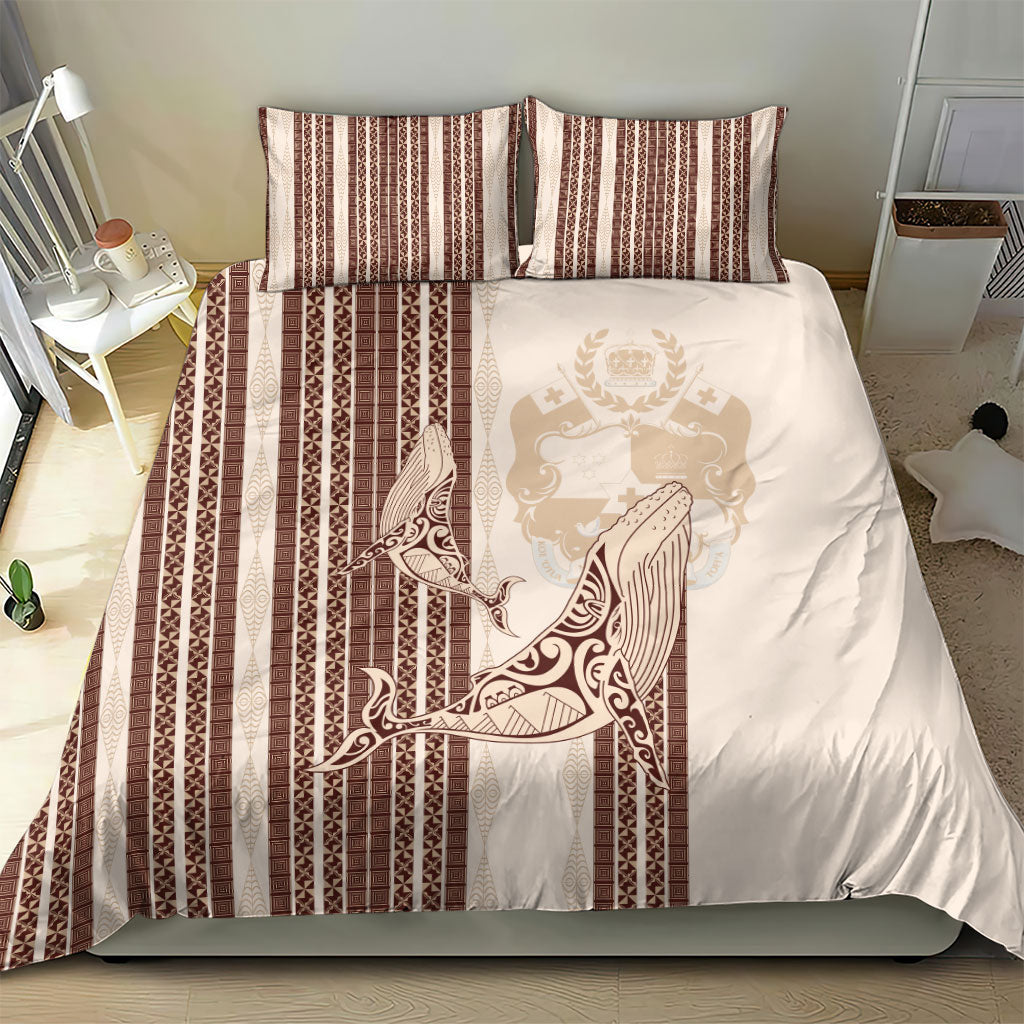 Swimming With Humpback Whales Season Tonga Bedding Set Tongan Tofuaa Ngatu Pattern Brown LT14 - Polynesian Pride