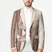 Swimming With Humpback Whales Season Tonga Blazer Tongan Tofuaa Ngatu Pattern Brown LT14 - Polynesian Pride