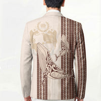 Swimming With Humpback Whales Season Tonga Blazer Tongan Tofuaa Ngatu Pattern Brown LT14 - Polynesian Pride