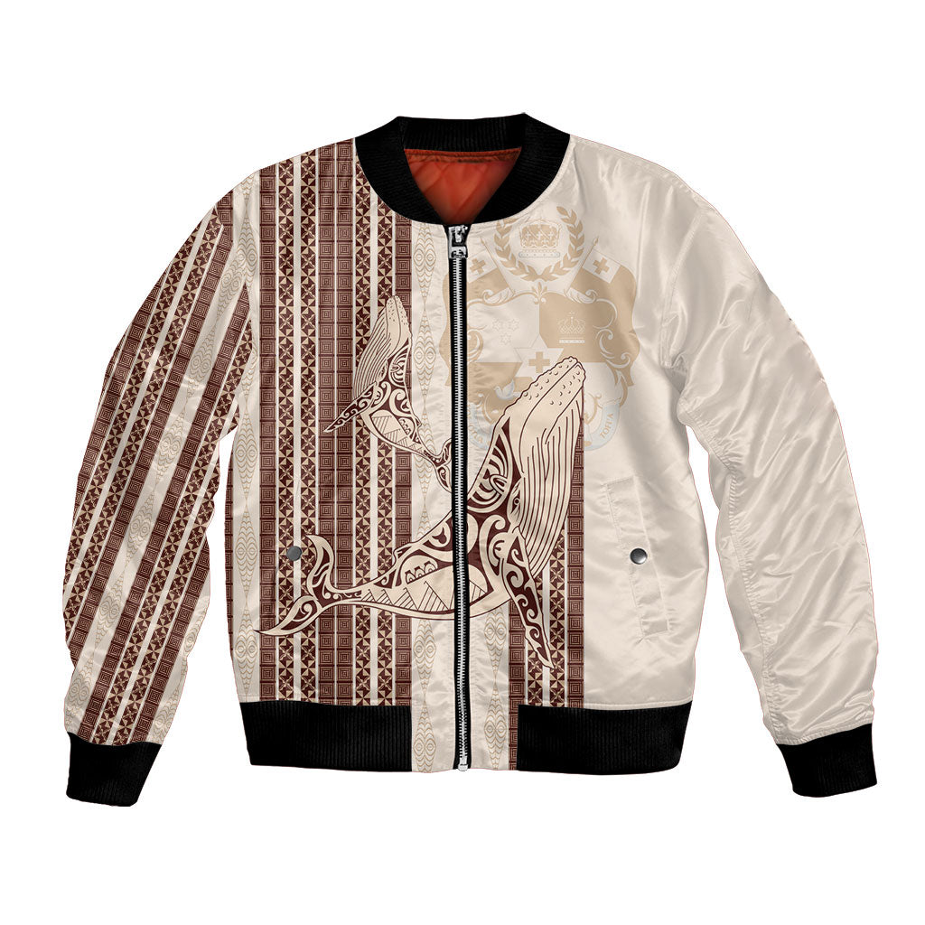 Swimming With Humpback Whales Season Tonga Bomber Jacket Tongan Tofuaa Ngatu Pattern Brown LT14 Unisex Brown - Polynesian Pride