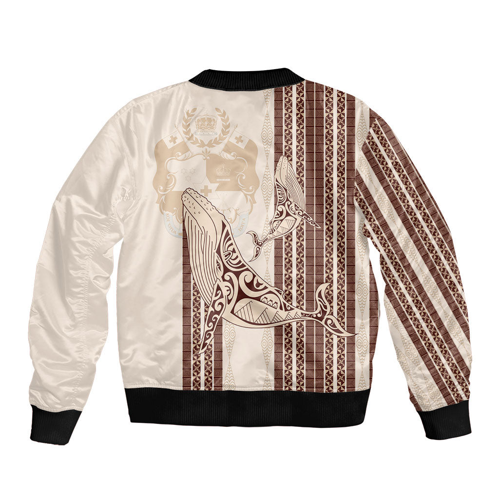 Swimming With Humpback Whales Season Tonga Bomber Jacket Tongan Tofuaa Ngatu Pattern Brown LT14 - Polynesian Pride