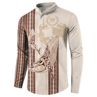 Swimming With Humpback Whales Season Tonga Button Sweatshirt Tongan Tofuaa Ngatu Pattern Brown LT14 - Polynesian Pride
