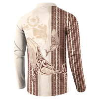 Swimming With Humpback Whales Season Tonga Button Sweatshirt Tongan Tofuaa Ngatu Pattern Brown LT14 - Polynesian Pride