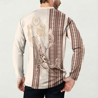 Swimming With Humpback Whales Season Tonga Button Sweatshirt Tongan Tofuaa Ngatu Pattern Brown LT14 - Polynesian Pride
