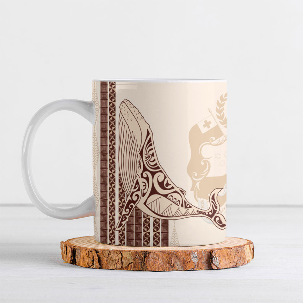 Swimming With Humpback Whales Season Tonga Ceramic Mug Tongan Tofuaa Ngatu Pattern Brown LT14 Brown - Polynesian Pride