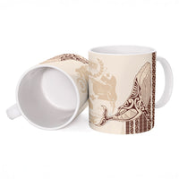 Swimming With Humpback Whales Season Tonga Ceramic Mug Tongan Tofuaa Ngatu Pattern Brown LT14 - Polynesian Pride