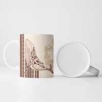 Swimming With Humpback Whales Season Tonga Ceramic Mug Tongan Tofuaa Ngatu Pattern Brown LT14 - Polynesian Pride