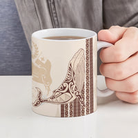 Swimming With Humpback Whales Season Tonga Ceramic Mug Tongan Tofuaa Ngatu Pattern Brown LT14 - Polynesian Pride