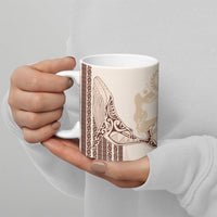Swimming With Humpback Whales Season Tonga Ceramic Mug Tongan Tofuaa Ngatu Pattern Brown LT14 - Polynesian Pride