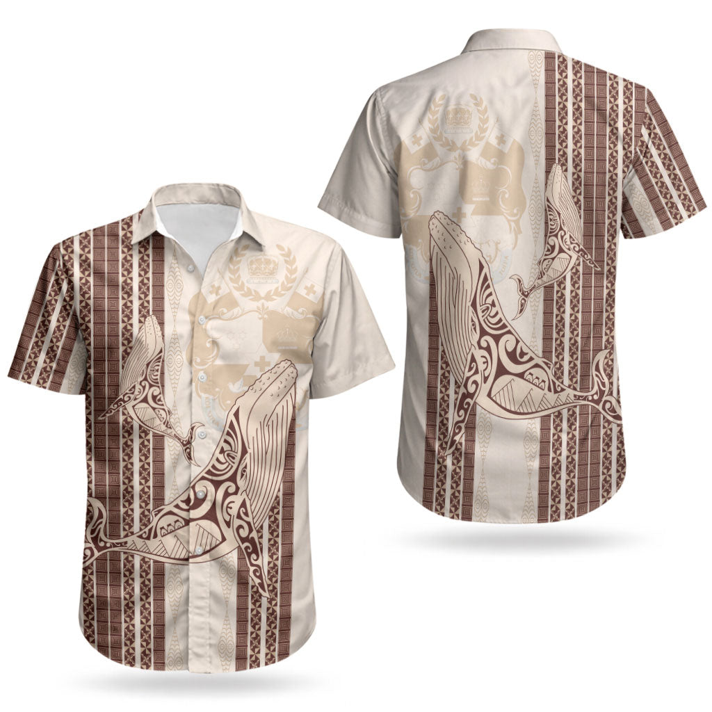 Swimming With Humpback Whales Season Tonga Couples Matching Long Sleeve Bodycon Dress and Hawaiian Shirt Tongan Tofuaa Ngatu Pattern Brown LT14 - Polynesian Pride