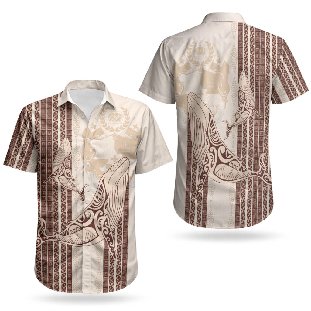 Swimming With Humpback Whales Season Tonga Couples Matching Off Shoulder Maxi Dress and Hawaiian Shirt Tongan Tofuaa Ngatu Pattern Brown LT14 - Polynesian Pride