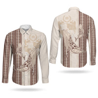 Swimming With Humpback Whales Season Tonga Couples Matching Off Shoulder Maxi Dress and Long Sleeve Button Shirt Tongan Tofuaa Ngatu Pattern Brown LT14 - Polynesian Pride