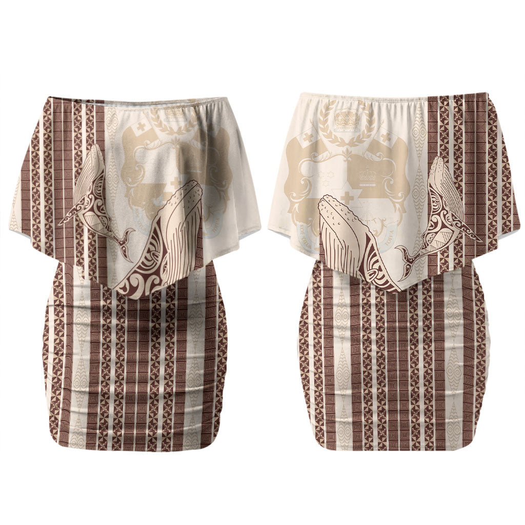 Swimming With Humpback Whales Season Tonga Couples Matching Off Shoulder Short Dress and Hawaiian Shirt Tongan Tofuaa Ngatu Pattern Brown LT14 - Polynesian Pride