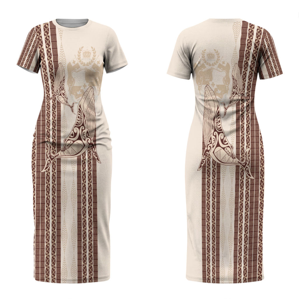 Swimming With Humpback Whales Season Tonga Couples Matching Short Sleeve Bodycon Dress and Long Sleeve Button Shirt Tongan Tofuaa Ngatu Pattern Brown LT14 - Polynesian Pride