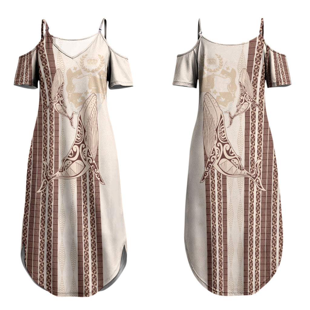 Swimming With Humpback Whales Season Tonga Couples Matching Summer Maxi Dress and Long Sleeve Button Shirt Tongan Tofuaa Ngatu Pattern Brown LT14 - Polynesian Pride