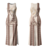 Swimming With Humpback Whales Season Tonga Couples Matching Tank Maxi Dress and Hawaiian Shirt Tongan Tofuaa Ngatu Pattern Brown LT14 - Polynesian Pride