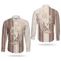 Swimming With Humpback Whales Season Tonga Couples Matching Tank Maxi Dress and Long Sleeve Button Shirt Tongan Tofuaa Ngatu Pattern Brown LT14 - Polynesian Pride