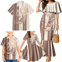 Swimming With Humpback Whales Season Tonga Family Matching Mermaid Dress and Hawaiian Shirt Tongan Tofuaa Ngatu Pattern Brown LT14 - Polynesian Pride