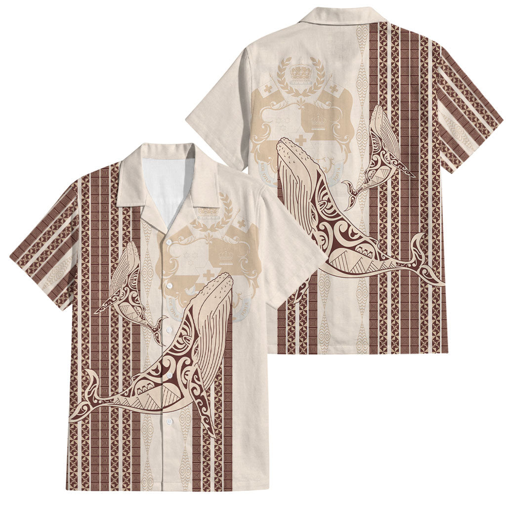 Swimming With Humpback Whales Season Tonga Family Matching Off Shoulder Maxi Dress and Hawaiian Shirt Tongan Tofuaa Ngatu Pattern Brown LT14 Dad's Shirt - Short Sleeve Brown - Polynesian Pride