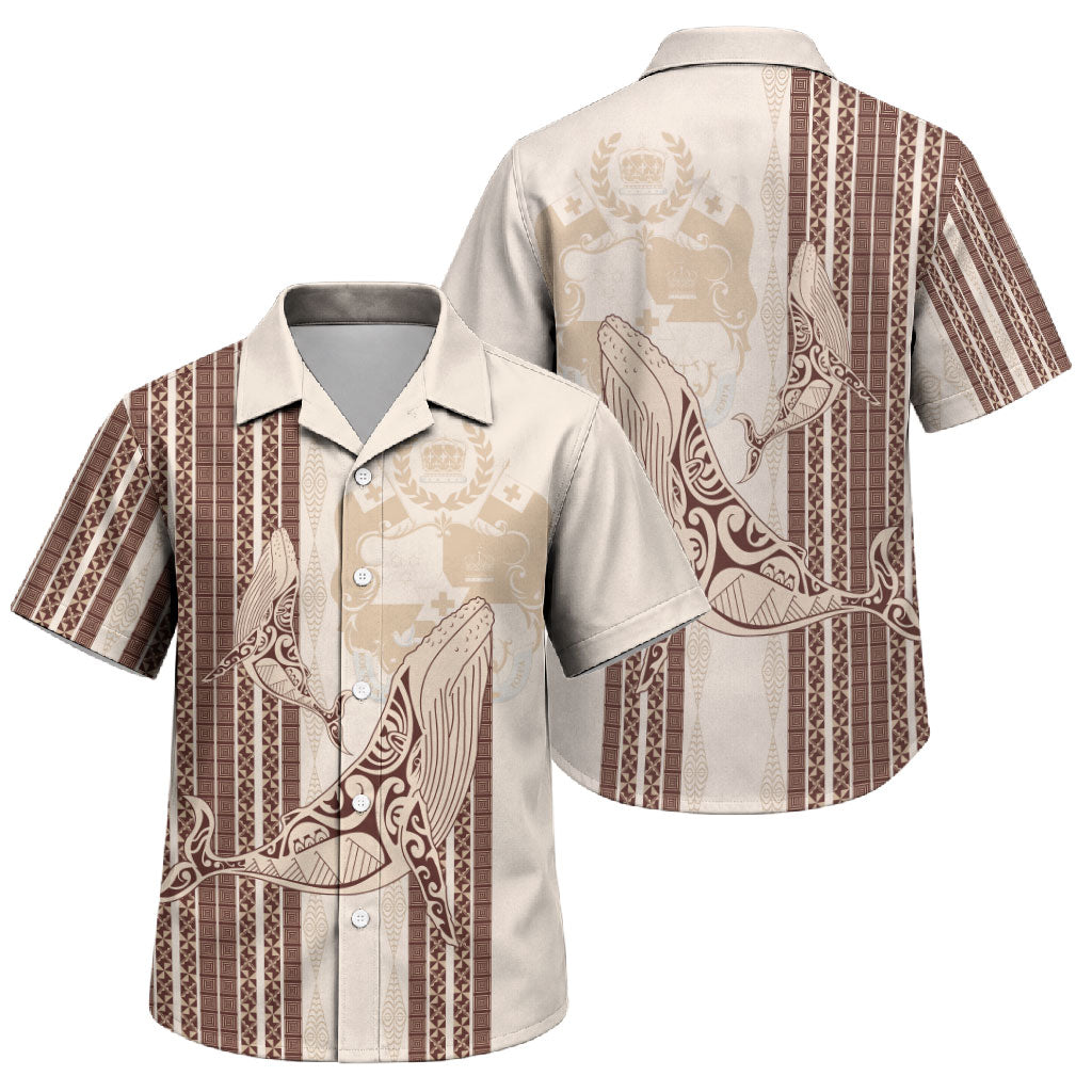 Swimming With Humpback Whales Season Tonga Family Matching Off Shoulder Maxi Dress and Hawaiian Shirt Tongan Tofuaa Ngatu Pattern Brown LT14 Son's Shirt Brown - Polynesian Pride