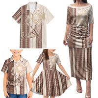 Swimming With Humpback Whales Season Tonga Family Matching Puletasi and Hawaiian Shirt Tongan Tofuaa Ngatu Pattern Brown LT14 - Polynesian Pride