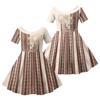 Swimming With Humpback Whales Season Tonga Family Matching Puletasi and Hawaiian Shirt Tongan Tofuaa Ngatu Pattern Brown LT14 Daughter's Dress Brown - Polynesian Pride