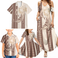 Swimming With Humpback Whales Season Tonga Family Matching Summer Maxi Dress and Hawaiian Shirt Tongan Tofuaa Ngatu Pattern Brown LT14 - Polynesian Pride