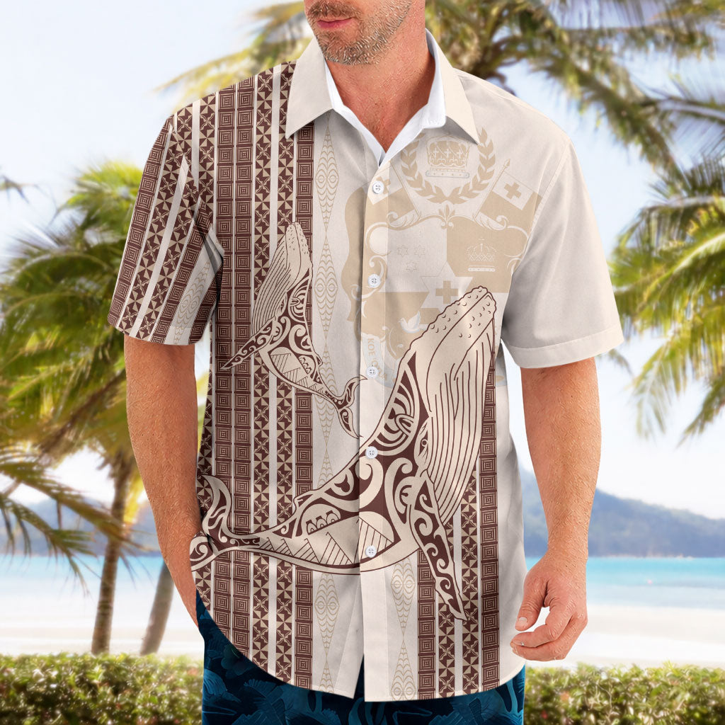Swimming With Humpback Whales Season Tonga Hawaiian Shirt Tongan Tofuaa Ngatu Pattern Brown LT14 - Polynesian Pride