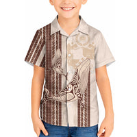 Swimming With Humpback Whales Season Tonga Hawaiian Shirt Tongan Tofuaa Ngatu Pattern Brown LT14 - Polynesian Pride