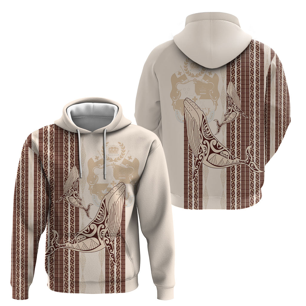 Swimming With Humpback Whales Season Tonga Hoodie Tongan Tofuaa Ngatu Pattern Brown LT14 - Polynesian Pride