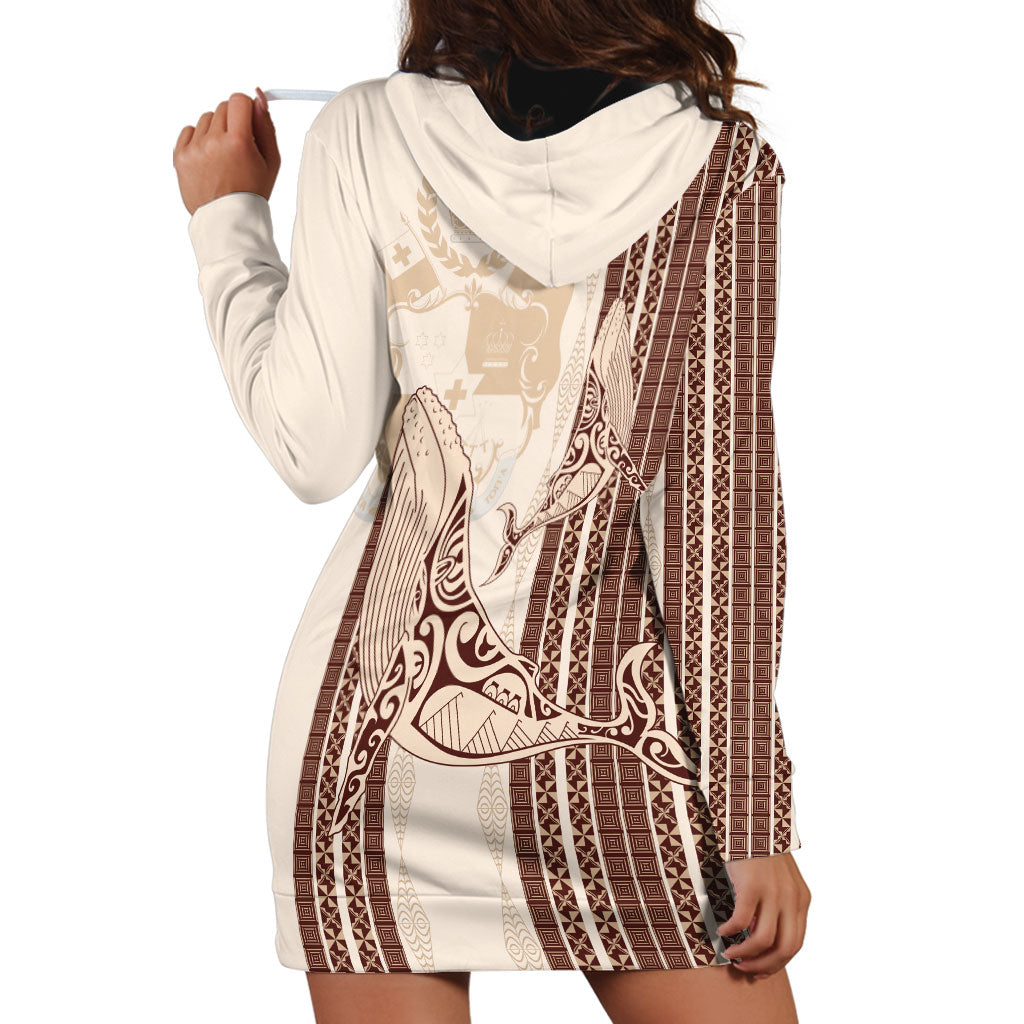 Swimming With Humpback Whales Season Tonga Hoodie Dress Tongan Tofuaa Ngatu Pattern Brown LT14 - Polynesian Pride