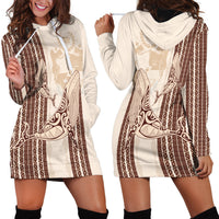 Swimming With Humpback Whales Season Tonga Hoodie Dress Tongan Tofuaa Ngatu Pattern Brown LT14 - Polynesian Pride