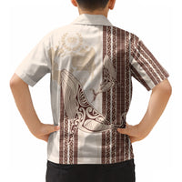 Swimming With Humpback Whales Season Tonga Kid Hawaiian Shirt Tongan Tofuaa Ngatu Pattern Brown LT14 - Polynesian Pride