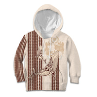 Swimming With Humpback Whales Season Tonga Kid Hoodie Tongan Tofuaa Ngatu Pattern Brown LT14 Hoodie Brown - Polynesian Pride