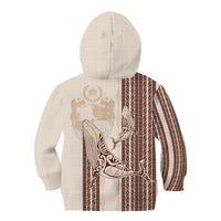 Swimming With Humpback Whales Season Tonga Kid Hoodie Tongan Tofuaa Ngatu Pattern Brown LT14 - Polynesian Pride