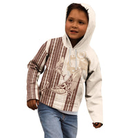 Swimming With Humpback Whales Season Tonga Kid Hoodie Tongan Tofuaa Ngatu Pattern Brown LT14 - Polynesian Pride