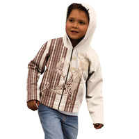 Swimming With Humpback Whales Season Tonga Kid Hoodie Tongan Tofuaa Ngatu Pattern Brown LT14 - Polynesian Pride