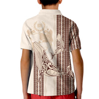 Swimming With Humpback Whales Season Tonga Kid Polo Shirt Tongan Tofuaa Ngatu Pattern Brown LT14 - Polynesian Pride