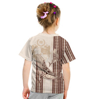 Swimming With Humpback Whales Season Tonga Kid T Shirt Tongan Tofuaa Ngatu Pattern Brown LT14 - Polynesian Pride