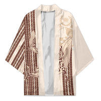 Swimming With Humpback Whales Season Tonga Kimono Tongan Tofuaa Ngatu Pattern Brown LT14 Unisex Brown - Polynesian Pride