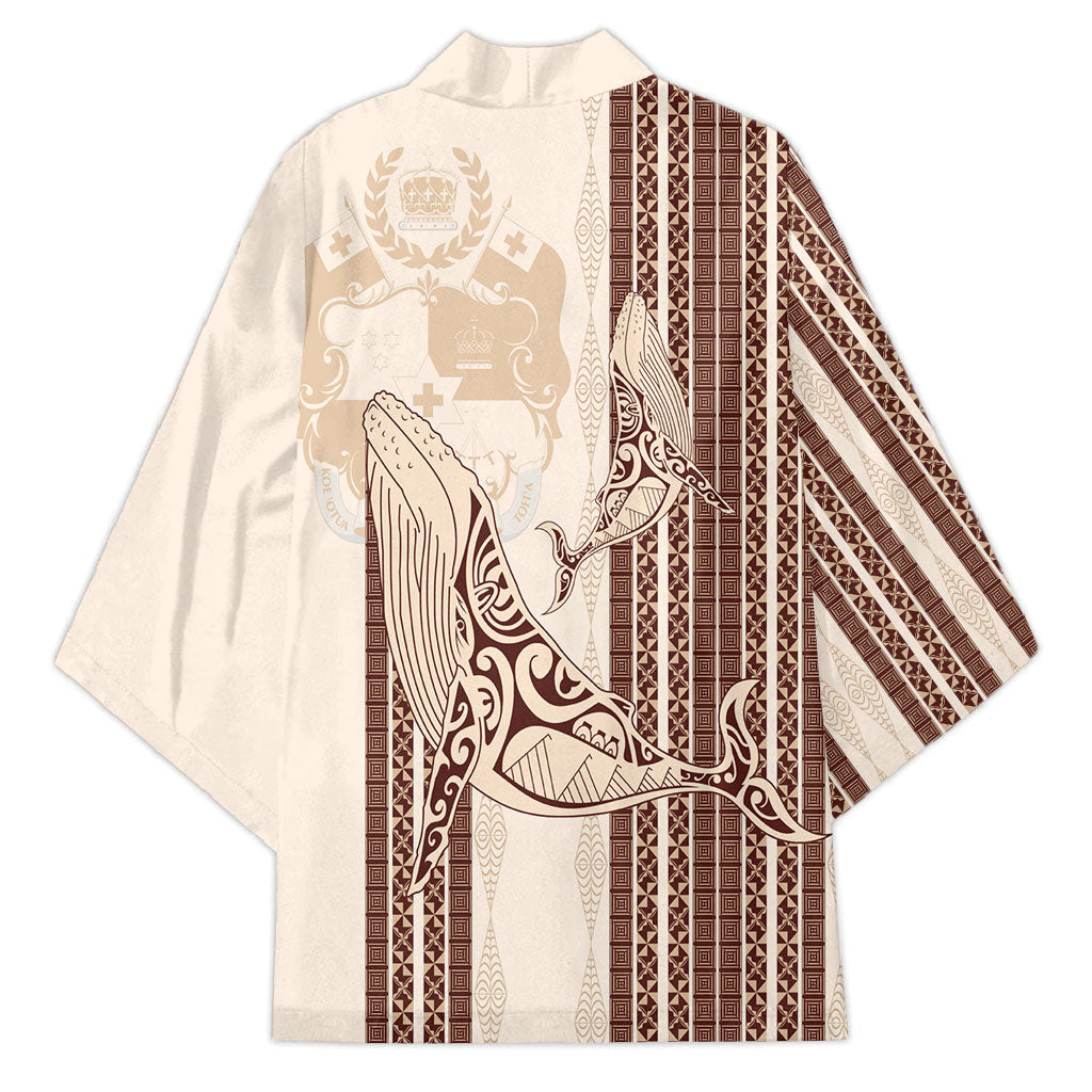 Swimming With Humpback Whales Season Tonga Kimono Tongan Tofuaa Ngatu Pattern Brown LT14 - Polynesian Pride