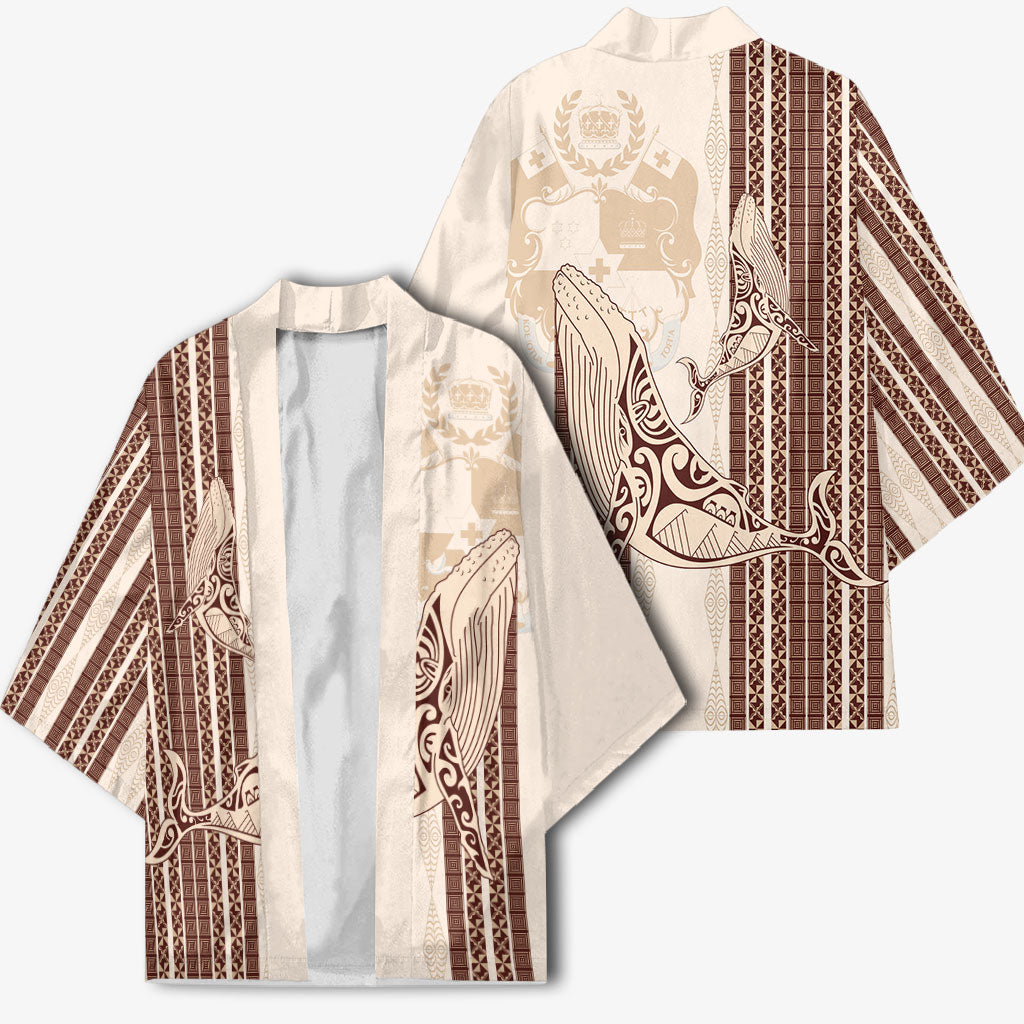 Swimming With Humpback Whales Season Tonga Kimono Tongan Tofuaa Ngatu Pattern Brown LT14 - Polynesian Pride