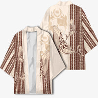 Swimming With Humpback Whales Season Tonga Kimono Tongan Tofuaa Ngatu Pattern Brown LT14 - Polynesian Pride